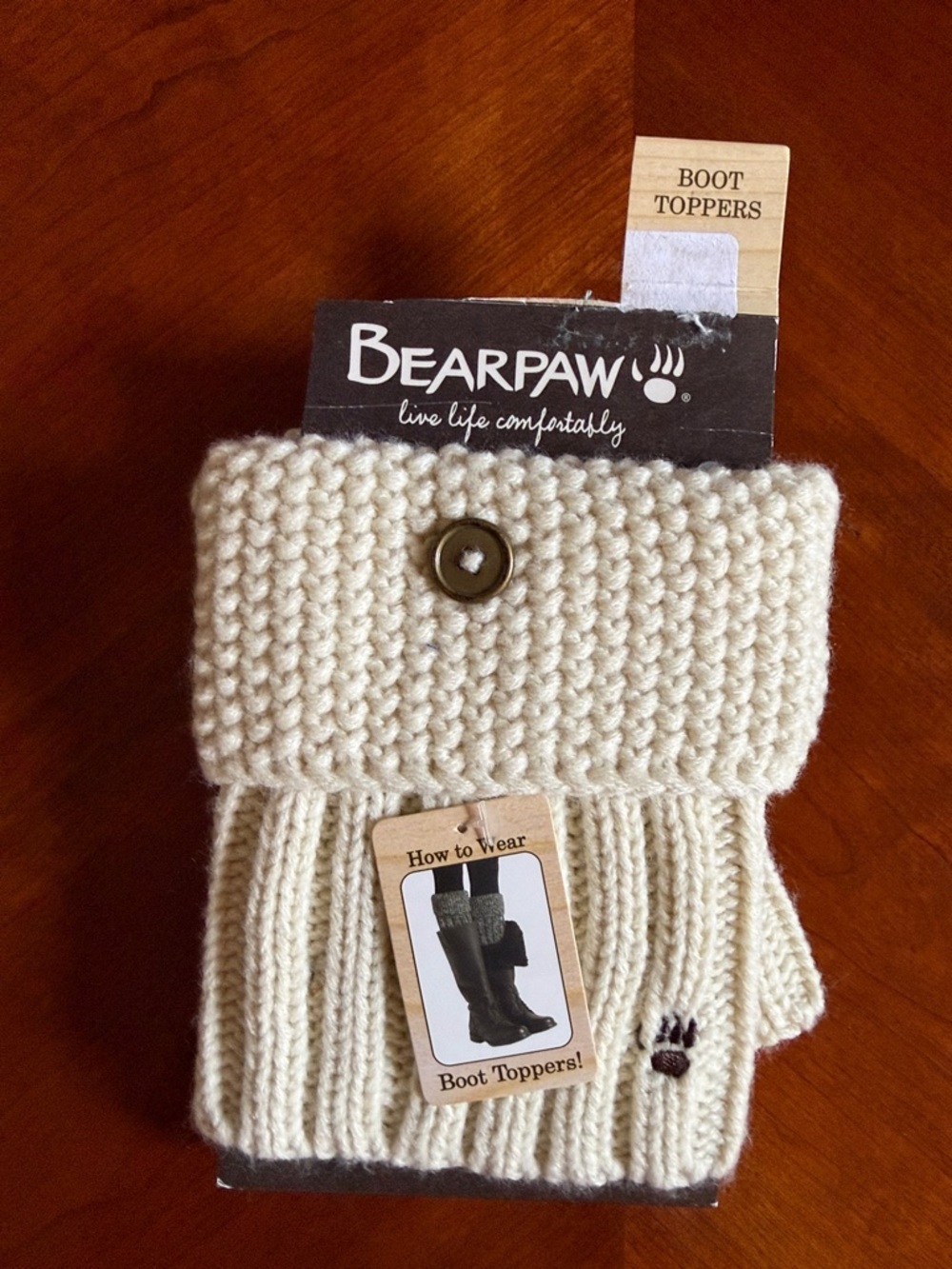 BearPaw Cream Knit Boot Toppers with Button